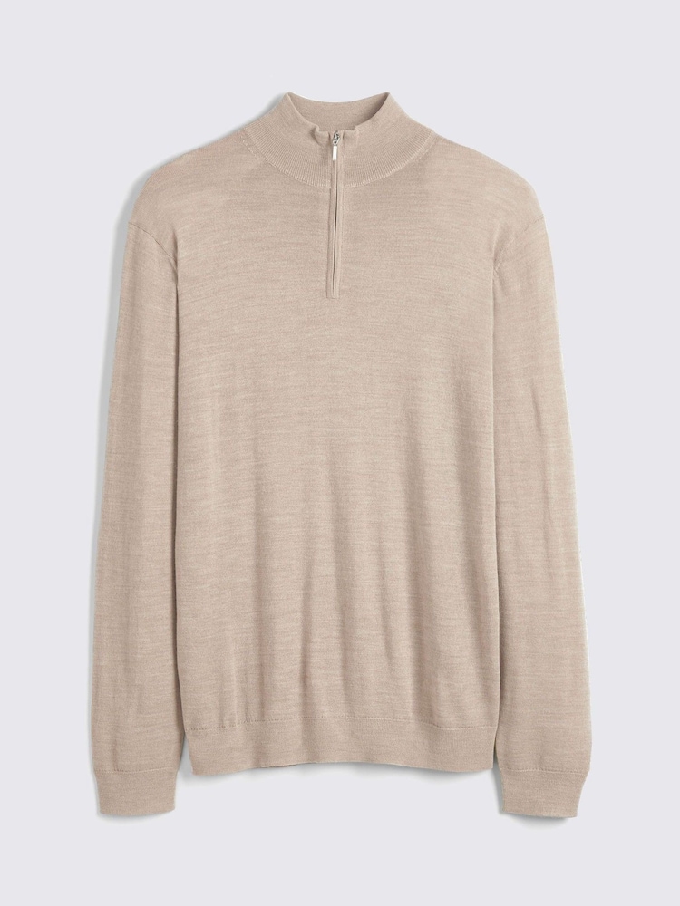 MOSS Camel Merino Blend Quarter Zip Jumper - Image 4 of 5