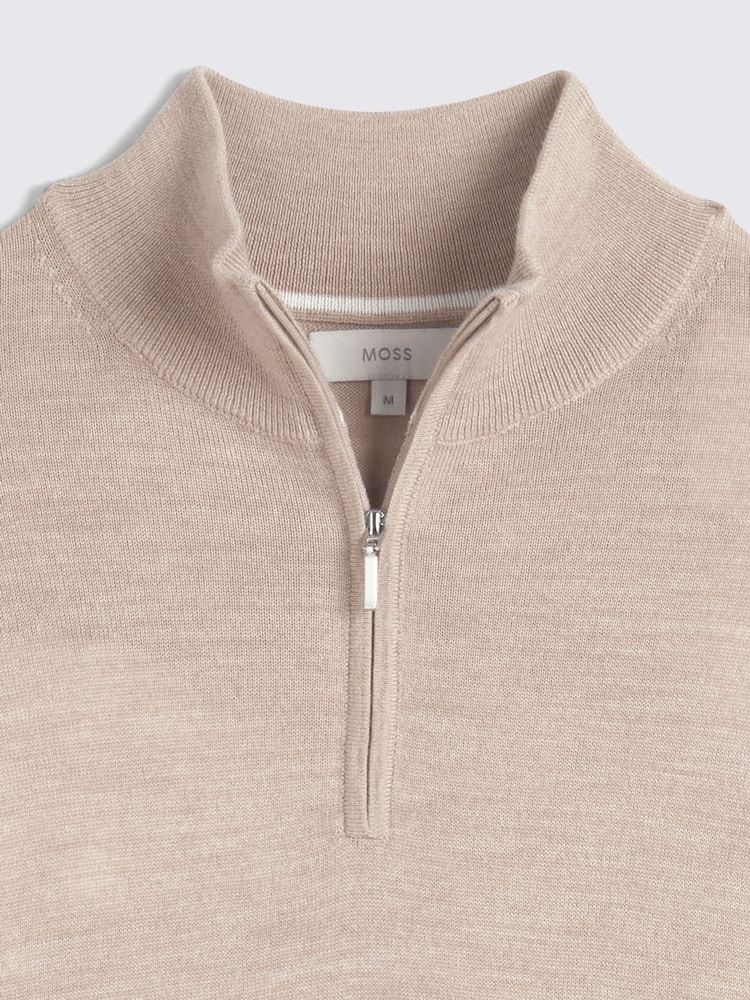 MOSS Camel Merino Blend Quarter Zip Jumper - Image 5 of 5