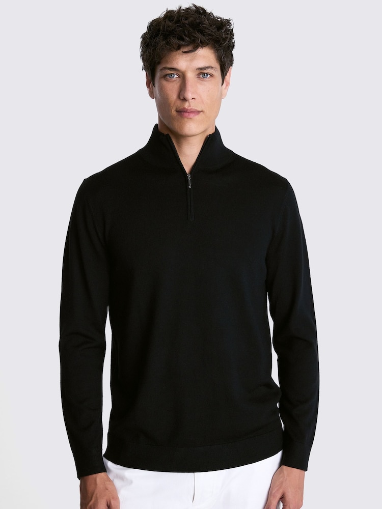 MOSS Black Merino Blend Quarter Zip Jumper - Image 2 of 5