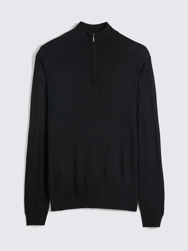 MOSS Black Merino Blend Quarter Zip Jumper - Image 4 of 5