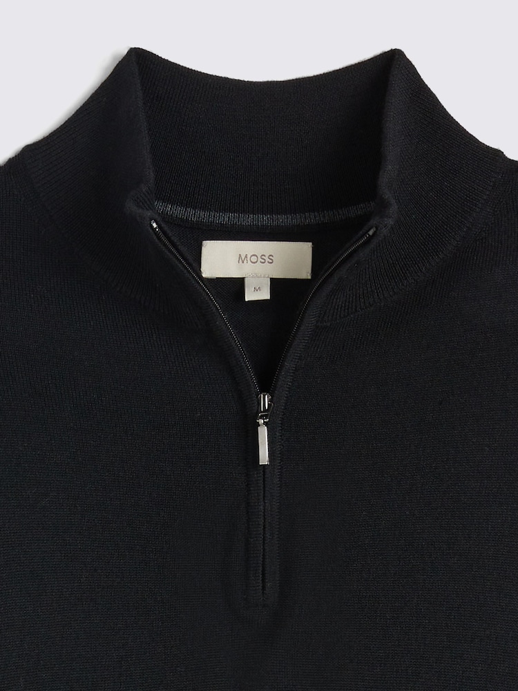 MOSS Black Merino Blend Quarter Zip Jumper - Image 5 of 5