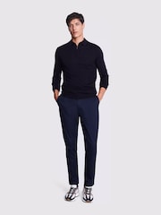 MOSS Blue Merino Blend Quarter Zip Polo Shirt - Image 2 of 5