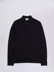 MOSS Blue Merino Blend Quarter Zip Polo Shirt - Image 4 of 5