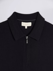MOSS Blue Merino Blend Quarter Zip Polo Shirt - Image 5 of 5
