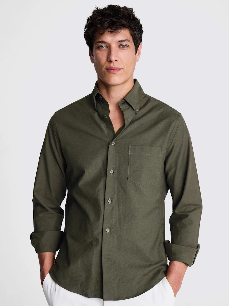 MOSS Light Green Washed Oxford 100% Cotton Shirt - Image 1 of 6