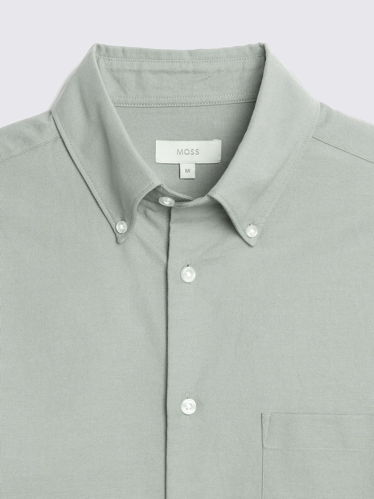 MOSS Green Washed Oxford 100% Cotton Shirt - Image 6 of 6