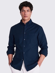 MOSS Dark Blue Washed Oxford 100% Cotton Shirt - Image 1 of 6