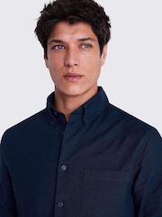 MOSS Dark Blue Washed Oxford 100% Cotton Shirt - Image 4 of 6