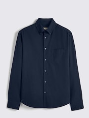 MOSS Dark Blue Washed Oxford 100% Cotton Shirt - Image 5 of 6