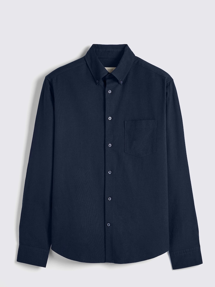 MOSS Dark Blue Washed Oxford 100% Cotton Shirt - Image 5 of 6