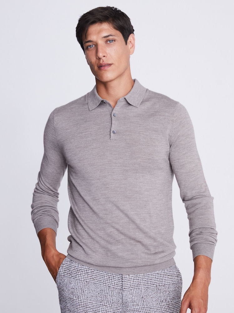 MOSS Purple/Grey Merino Polo Shirt - Image 1 of 3