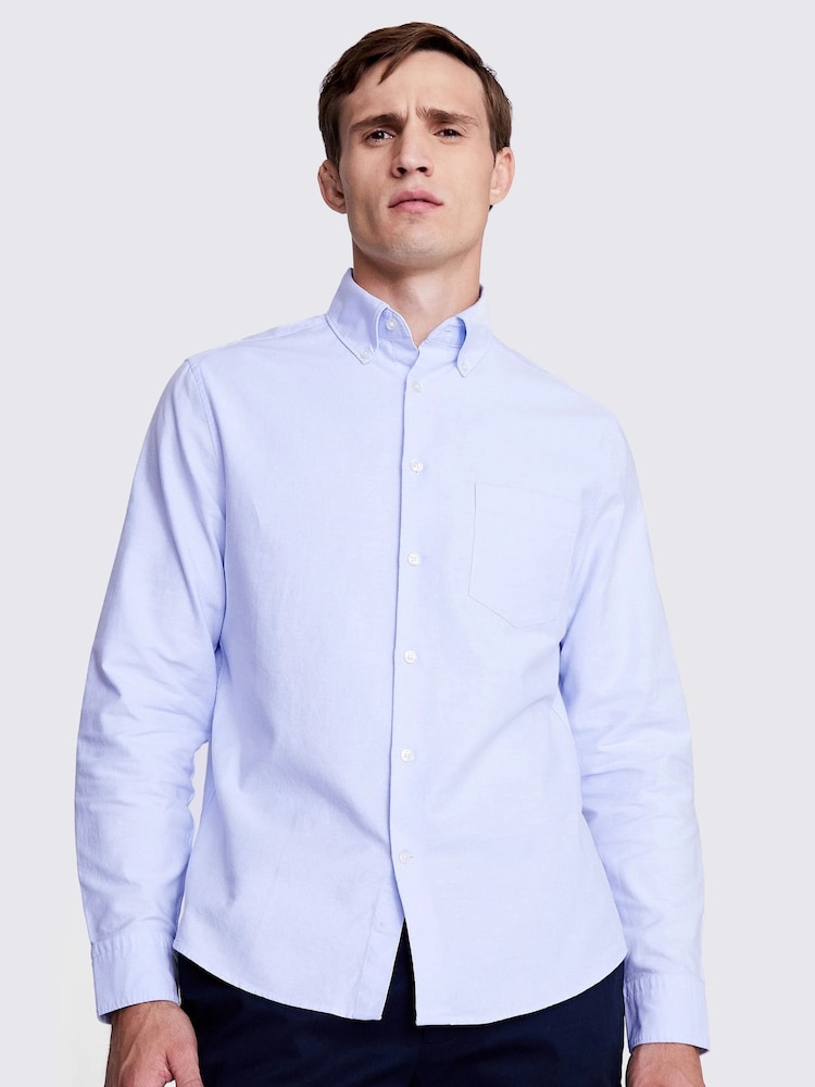 MOSS Blue Washed Oxford 100% Cotton Shirt - Image 1 of 4