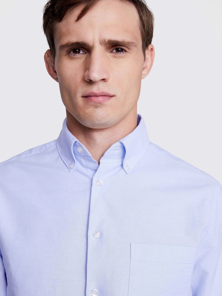 MOSS Blue Washed Oxford 100% Cotton Shirt - Image 3 of 4