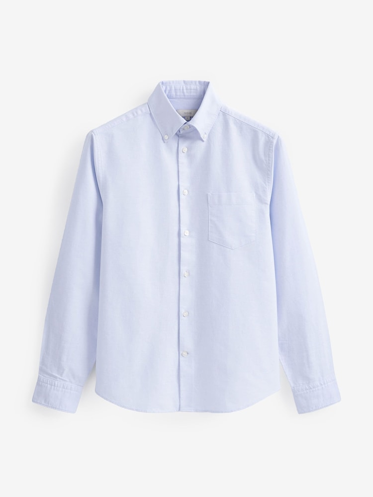 MOSS Blue Washed Oxford 100% Cotton Shirt - Image 4 of 4