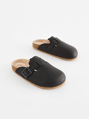 Black Leather Slip-On Clog Mules - Image 1 of 6
