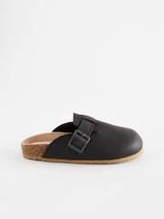 Black Leather Slip-On Clog Mules - Image 2 of 6