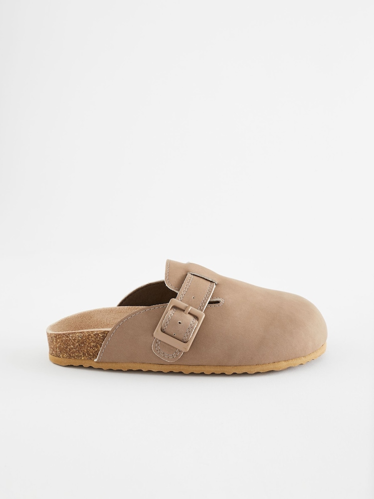 Taupe Brown Leather Slip-On Clog Mules - Image 2 of 6
