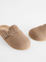Taupe Brown Leather Slip-On Clog Mules - Image 4 of 6