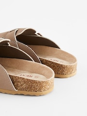 Taupe Brown Leather Slip-On Clog Mules - Image 5 of 6