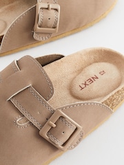 Taupe Brown Leather Slip-On Clog Mules - Image 6 of 6