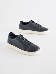 Navy Blue Leather Smart Lace-Up Trainers - Image 1 of 5