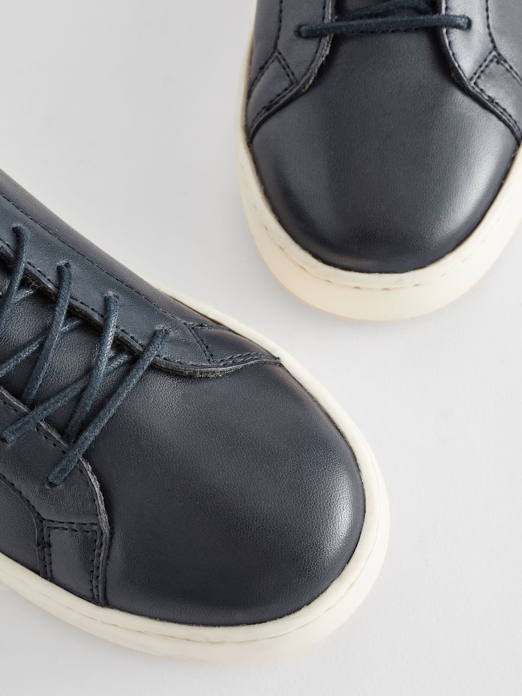 Navy Blue Leather Smart Lace-Up Trainers - Image 5 of 5
