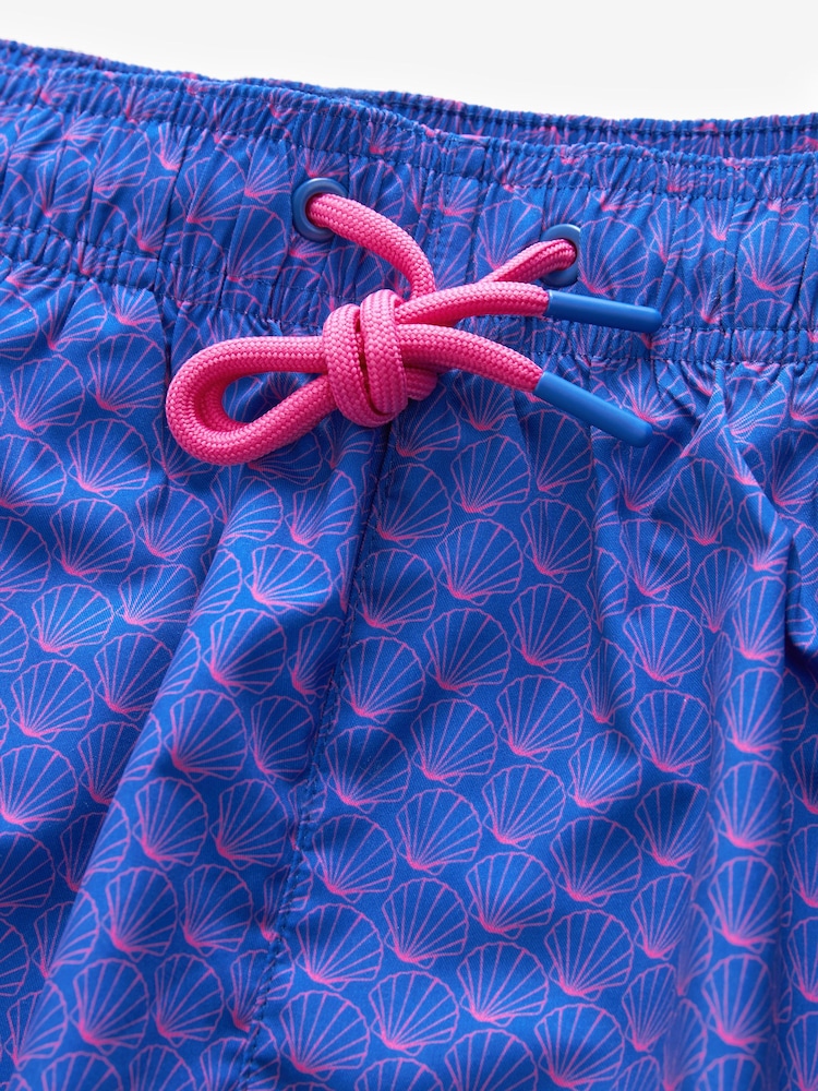 Cobalt Blue/Pink Shell Printed Swim Shorts - Image 1 of 8 Cobalt Blue/Pink Shell Printed Swim Shorts - Image 1 of 8