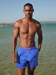 Cobalt Blue/Pink Shell Printed Swim Shorts - Image 4 of 8