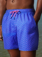 Cobalt Blue/Pink Shell Printed Swim Shorts - Image 7 of 8