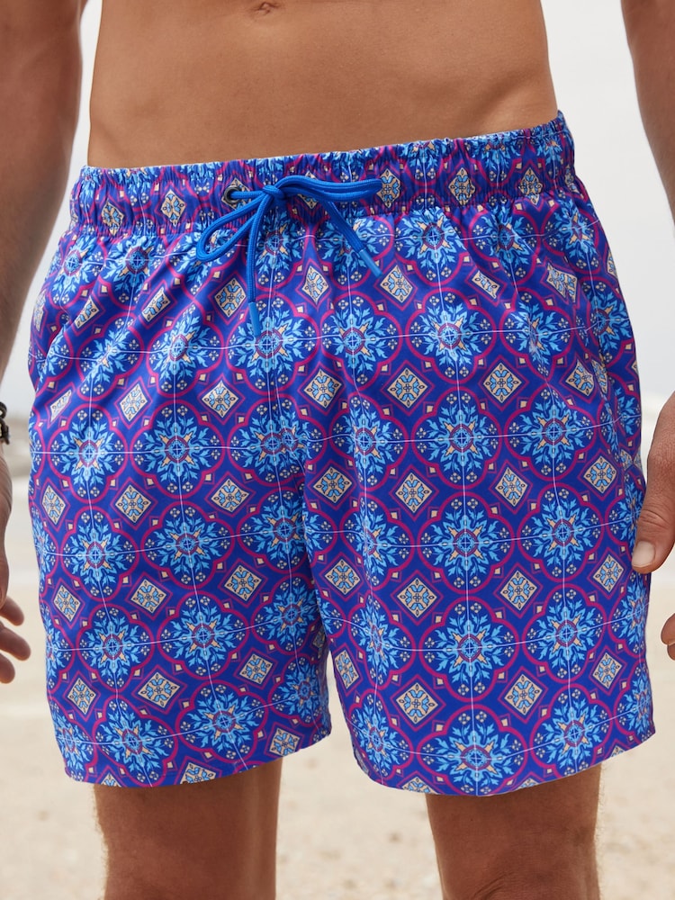 Cobalt/Pink Mediterranean Tile Printed Swim Shorts - Image 1 of 7