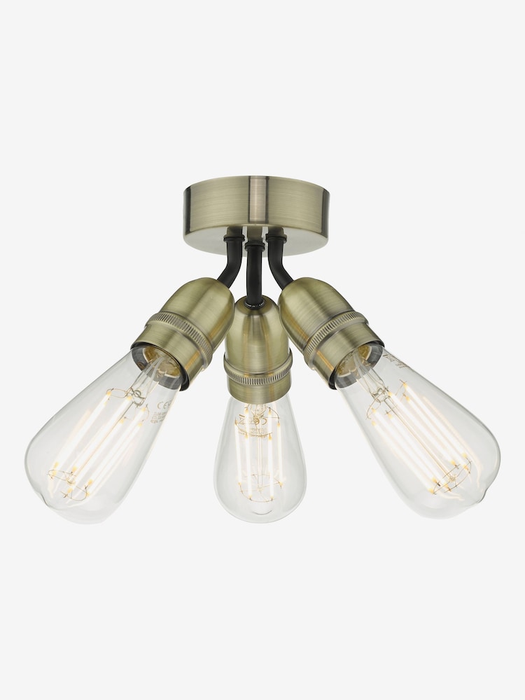 Dar Lighting Antique Brass Yao 3 Light Flush Ceiling Light - Image 1 of 3