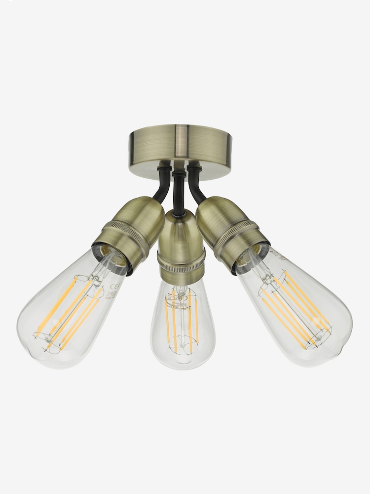 Dar Lighting Antique Brass Yao 3 Light Flush Ceiling Light - Image 2 of 3