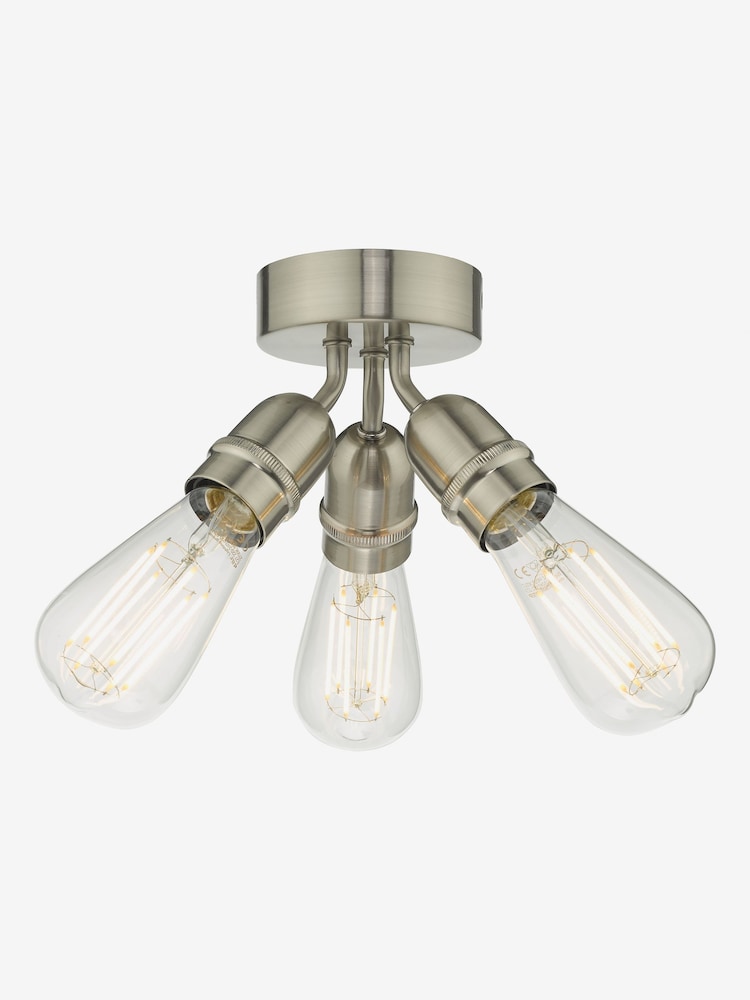 Dar Lighting Satin Nickel Yao 3 Light Flush Ceiling Light - Image 1 of 3
