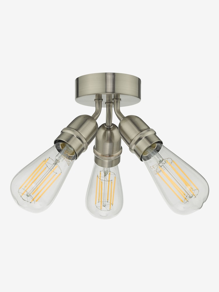 Dar Lighting Satin Nickel Yao 3 Light Flush Ceiling Light - Image 2 of 3