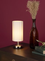 Dar Lighting Satin Chrome Tico Touch Table Lamp with Ivory Shade - Image 1 of 3