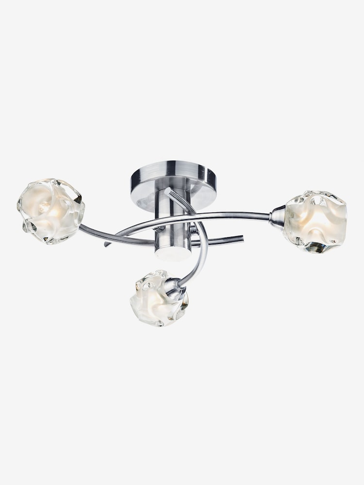 Dar Lighting Chrome/Glass Seattle Satin 3 Light Flush Ceiling Light - Image 1 of 4