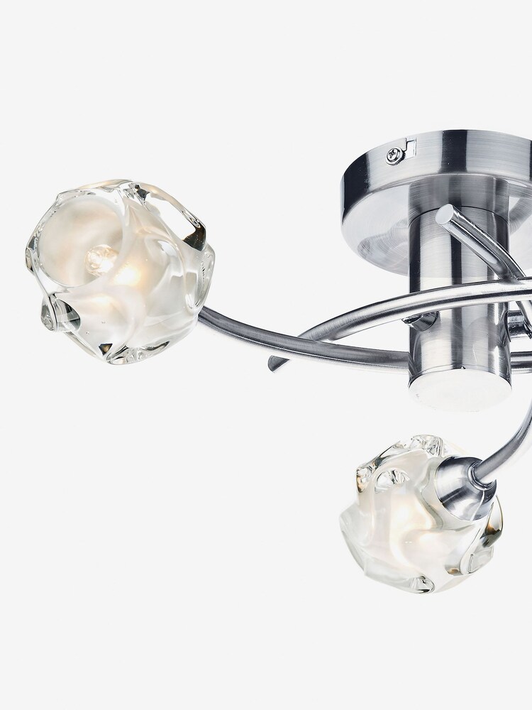 Dar Lighting Chrome/Glass Seattle Satin 3 Light Flush Ceiling Light - Image 2 of 4