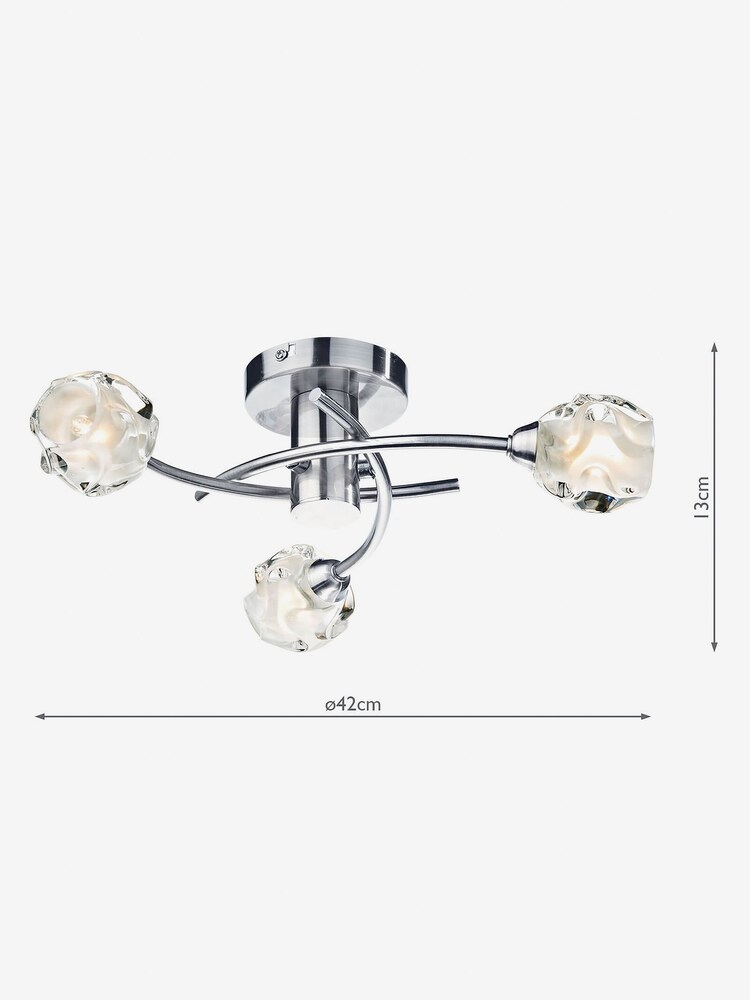 Dar Lighting Chrome/Glass Seattle Satin 3 Light Flush Ceiling Light - Image 4 of 4