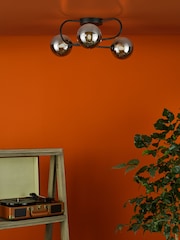 Dar Lighting Black Eisse Smoked Glass 3 Light Semi Flush Ceiling Light - Image 1 of 4