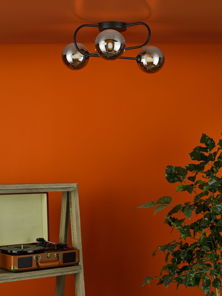 Dar Lighting Black Eisse Smoked Glass 3 Light Semi Flush Ceiling Light - Image 1 of 4