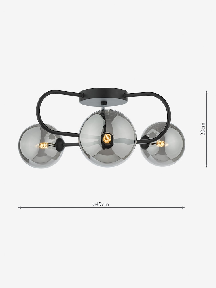 Dar Lighting Black Eisse Smoked Glass 3 Light Semi Flush Ceiling Light - Image 4 of 4