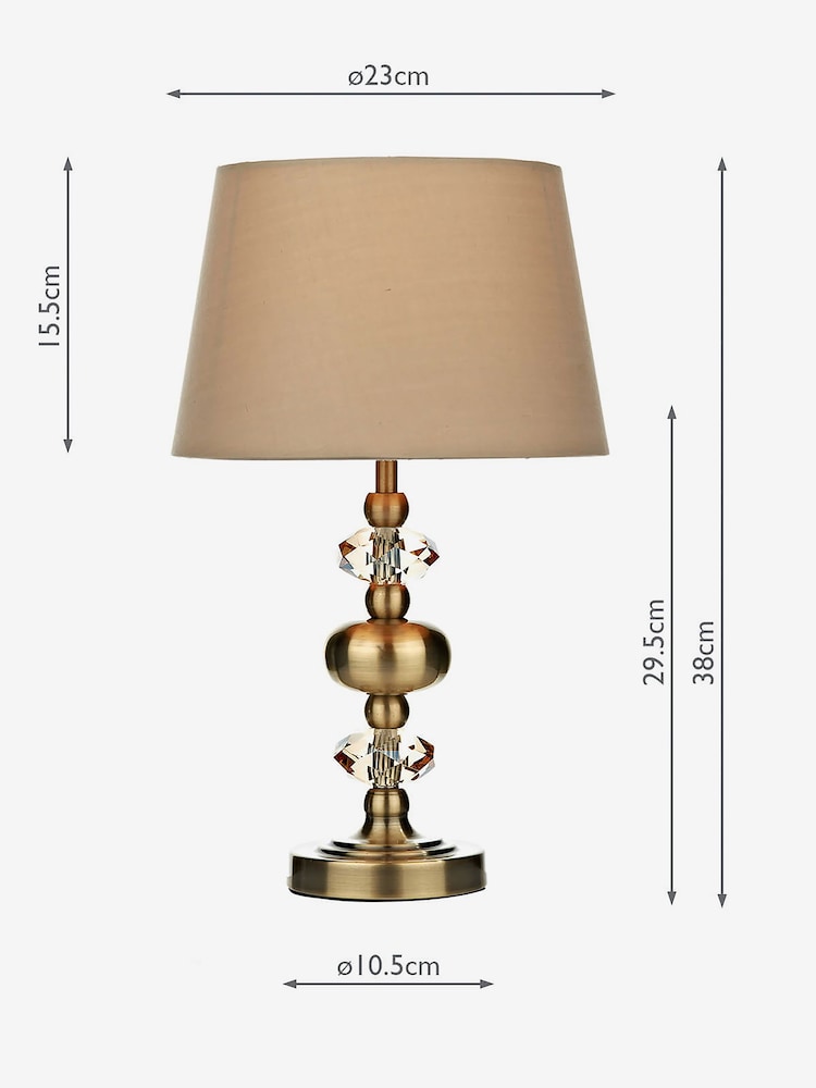 Dar Lighting Antique Brass Edith Touch Table Lamp with Taupe Shade - Image 4 of 4