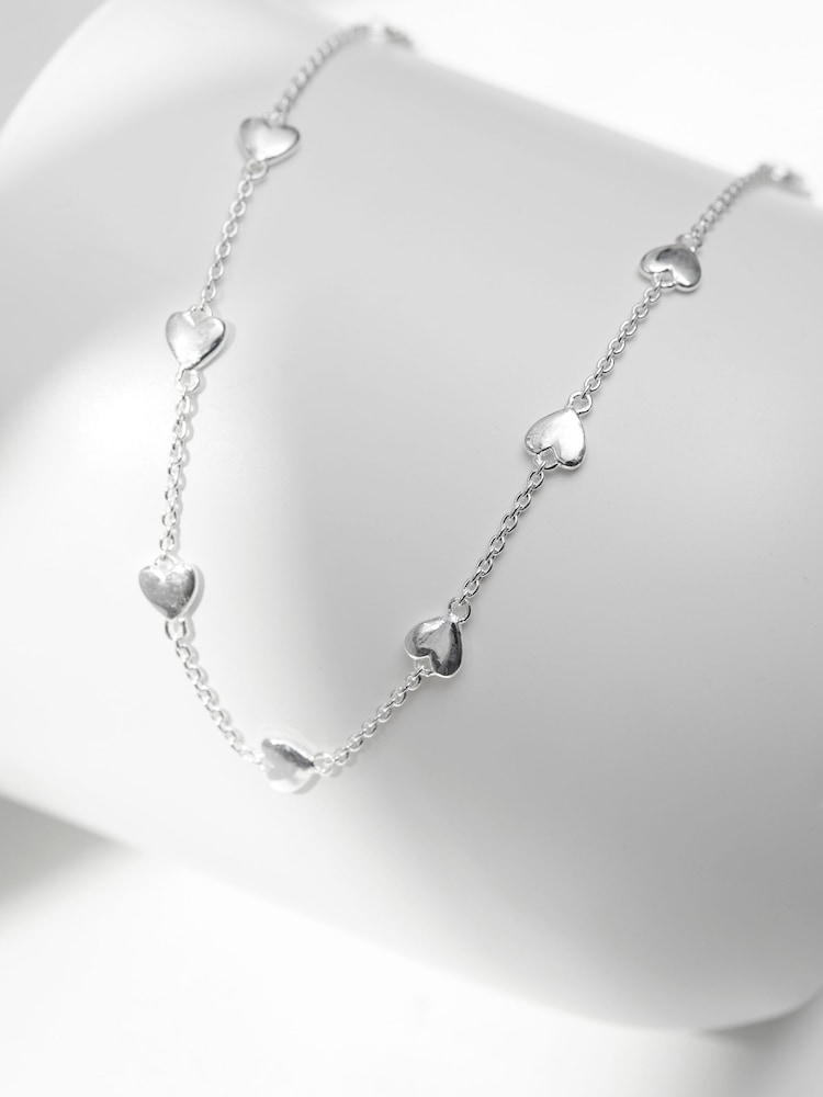 Simply Silver Sterling Silver Tone 925 Polished Heart Station Necklace - Image 1 of 3