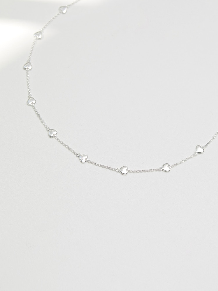 Simply Silver Sterling Silver Tone 925 Polished Heart Station Necklace - Image 2 of 3