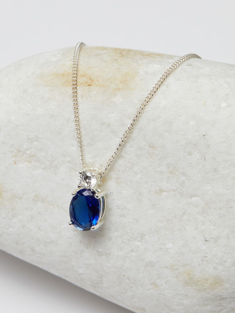 Simply Silver Sterling Silver Tone 925 Mini Sapphire Cubic Zirconia Pendant Necklace - Image 3 of 3