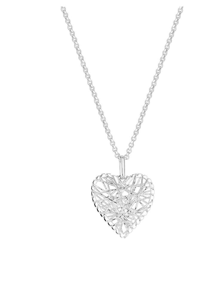 Simply Silver Sterling Silver Tone 925 Diamond Cut Mesh Wrap Heart Necklace - Image 1 of 2