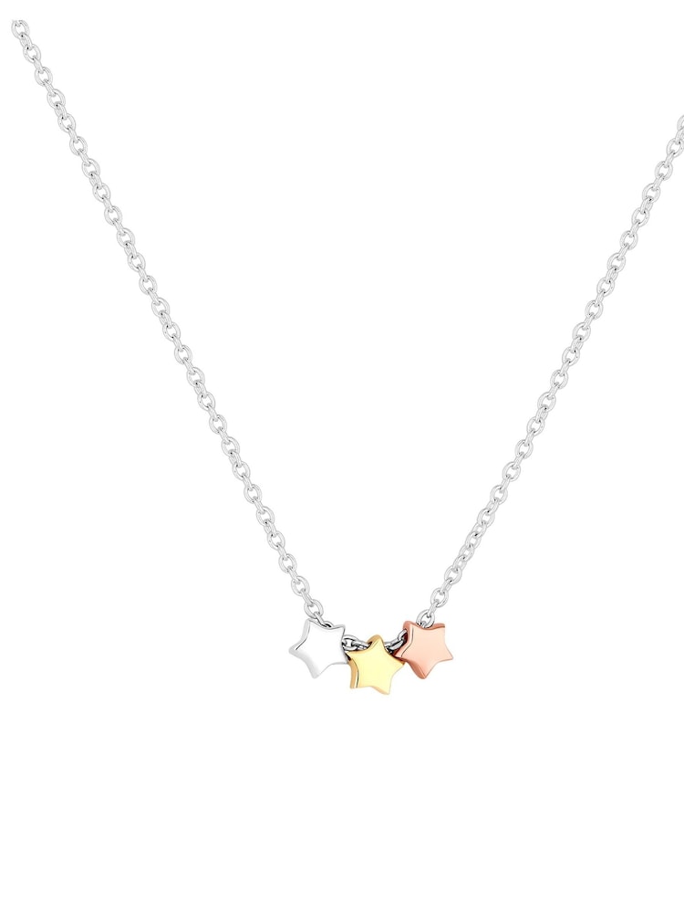 Simply Silver Sterling Silver Tone 925 Tri Tone Triple Star Necklace - Gift Boxed - Image 1 of 3
