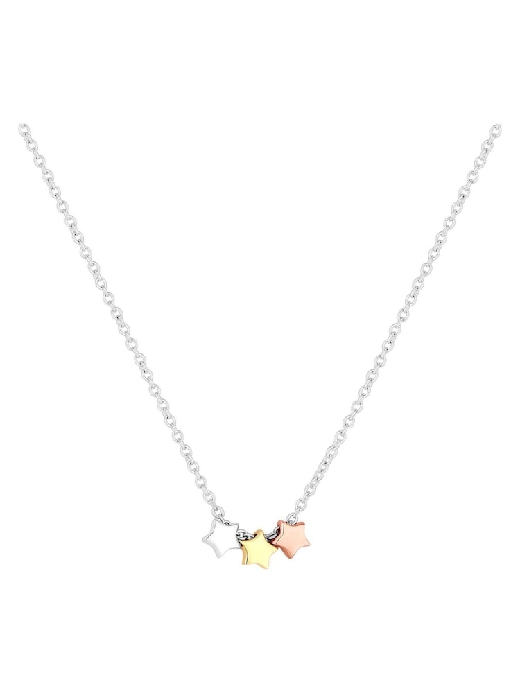 Simply Silver Sterling Silver Tone 925 Tri Tone Triple Star Necklace - Gift Boxed - Image 2 of 3