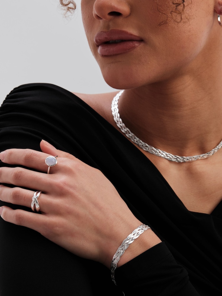 Simply Silver Sterling Silver Herringbone Braided Necklace - Image 2 of 3