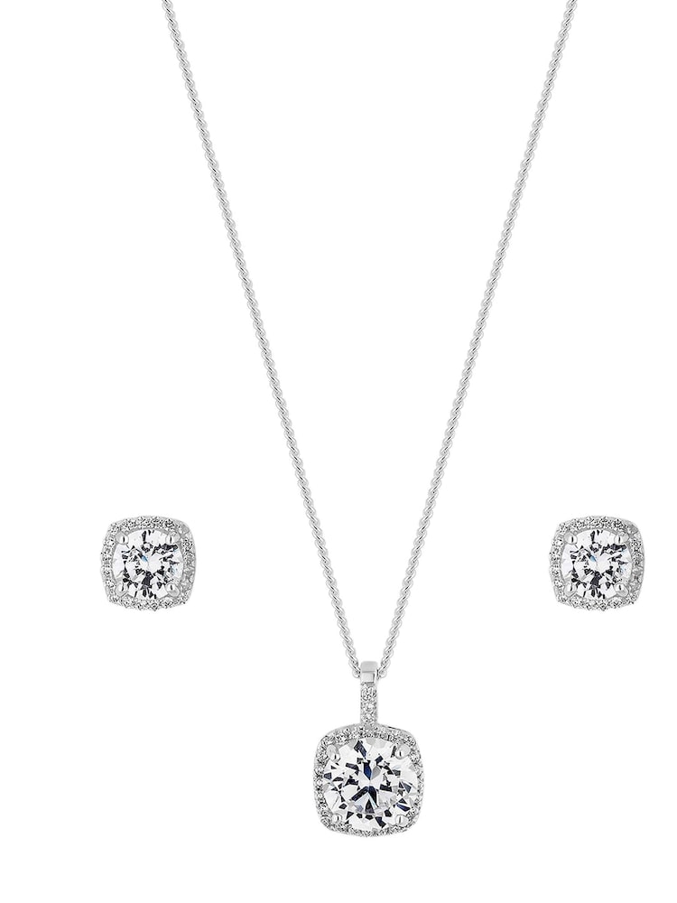 Simply Silver Halo 925 Schmuckset aus Sterlingsilber mit quadratischem Solitaire - Geschenkschachtel - Bild 2 von 3 Simply Silver Halo 925 Schmuckset aus Sterlingsilber mit quadratischem Solitaire - Geschenkschachtel - Bild 2 von 3
